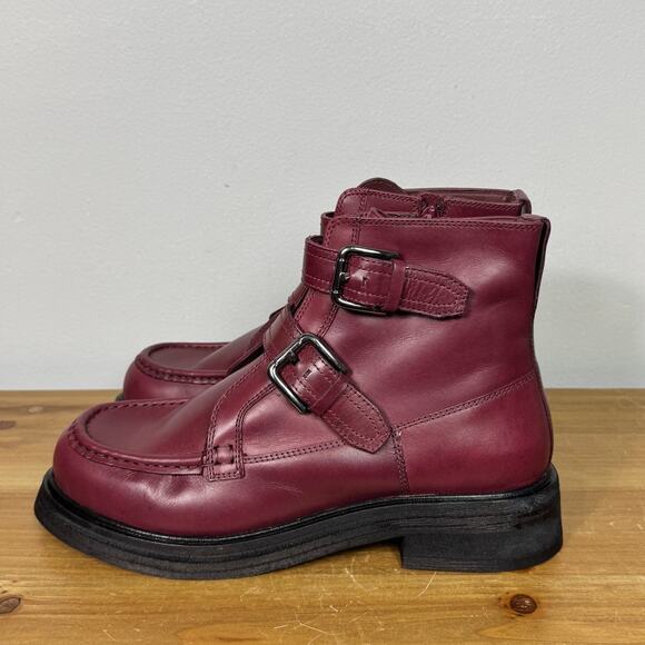 Free People Isla Moto Boot in Wild Mulberry Leather Women's Size 9 - Picture 4 of 8